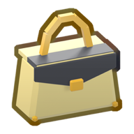 A cream handbag with a golden handle